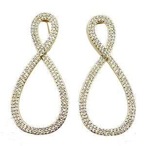 copper stud Earrings pave zircon, infinity, gold plated, approx 22-50mm [FN16239]