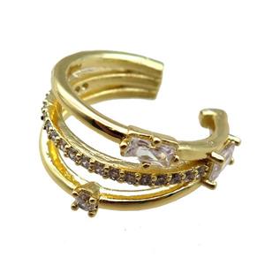 copper Ring paved zircon, gold plated, approx 13mm, 20mm dia [FN16242]
