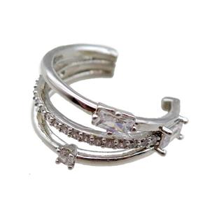 copper Ring paved zircon, platinum plated, approx 13mm, 20mm dia [FN16243]