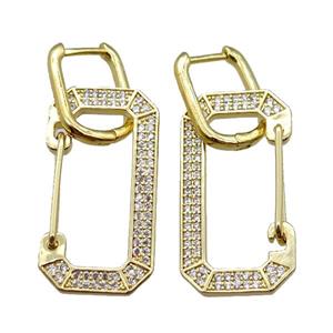 copper Latchback Earrings pave zircon, gold plated, approx 15-30mm, 12x16mm [FN16249]