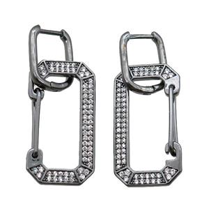 copper Latchback Earrings pave zircon, black plated, approx 15-30mm, 12x16mm [FN16251]