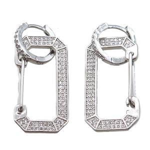 copper hoop Earrings pave zircon, platinum plated, approx 15-30mm, 12mm dia [FN16253]