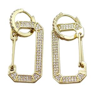 copper huggie hoop Earrings pave zircon, gold plated, approx 15-30mm, 12mm dia [FN16254]