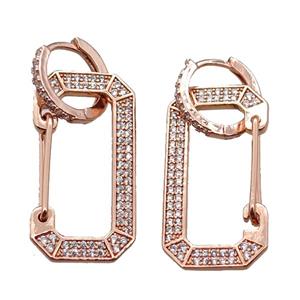 copper hoop Earrings pave zircon, rose gold, approx 15-30mm, 12mm dia [FN16255]