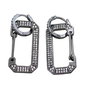 copper hoop Earrings pave zircon, black gunmetal plated, approx 15-30mm, 12mm dia [FN16256]