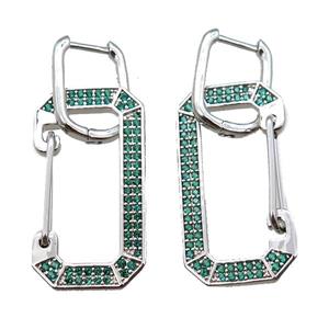 copper Latchback Earrings pave zircon, platinum plated, approx 15-30mm, 12x16mm [FN16259]