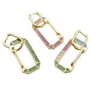 copper Latchback Earrings pave zircon, gold plated, mixed, approx 15-30mm, 12x16mm [FN16267]