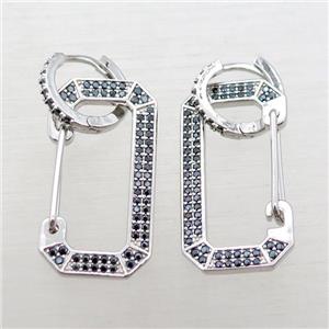copper hoop Earrings pave zircon, platinum plated, approx 15-30mm, 12mm dia [FN16268]