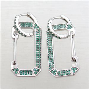 copper hoop Earrings pave zircon, platinum plated, approx 15-30mm, 12mm dia [FN16269]