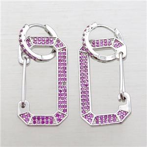 copper hoop Earrings pave zircon, platinum plated, approx 15-30mm, 12mm dia [FN16270]