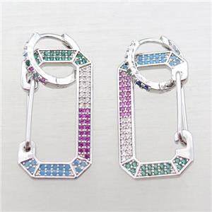 copper hoop Earrings pave zircon, platinum plated, approx 15-30mm, 12mm dia [FN16271]