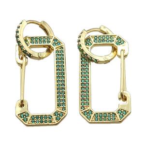 copper hoop Earrings pave zircon, gold plated, approx 15-30mm, 12mm dia [FN16274]