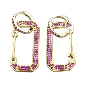 copper hoop Earrings pave zircon, gold plated, approx 15-30mm, 12mm dia [FN16275]