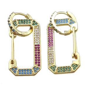 copper hoop Earrings pave zircon, gold plated, approx 15-30mm, 12mm dia [FN16276]