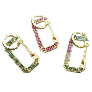 copper hoop Earrings pave zircon, gold plated, mixed, approx 15-30mm, 12mm dia [FN16277]