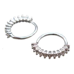 copper hoop Earrings pave zircon, platinum plated, approx 12mm dia [FN16280]