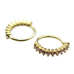 copper hoop Earrings pave zircon, gold plated, approx 12mm dia [FN16281]