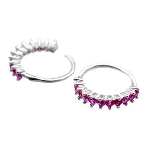 copper hoop Earrings pave zircon, platinum plated, approx 12mm dia [FN16282]