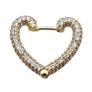 copper Latchback Earrings pave zircon, heart, gold plated, approx 20-26mm [FN16287]