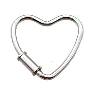 copper heart carabiner lock pendant, screw, platinum plated, approx 25mm [FN16288]