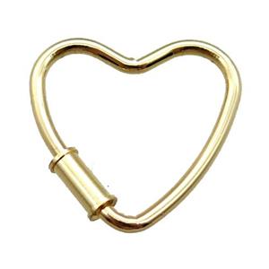 copper heart carabiner lock pendant, screw, gold plated, approx 25mm [FN16289]