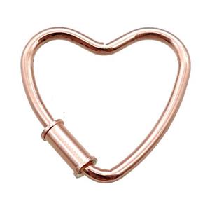 copper heart carabiner lock pendant, screw, rose gold, approx 25mm [FN16290]