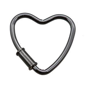 copper heart carabiner lock pendant, screw, black plated, approx 25mm [FN16291]