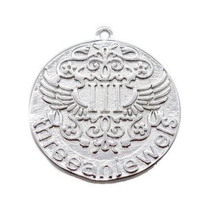 copper circle pendant, platinum plated, approx 22mm dia [FN16293]