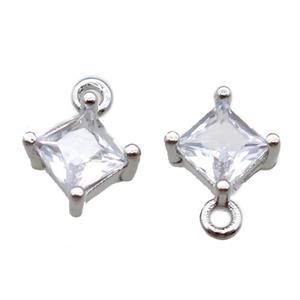 copper pendant paved zircon, square, platinum plated, approx 6-8mm [FN16296]