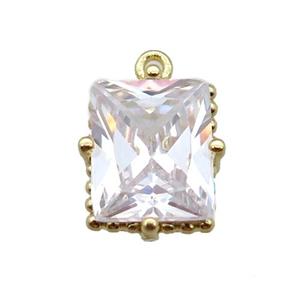 copper pendant paved zircon, rectangle, gold plated, approx 10-11mm [FN16299-L]