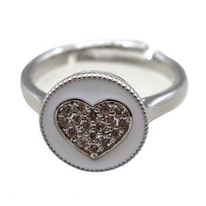 copper Ring pave zircon, enameling, heart, platinum plated, approx 12mm, 20mm dia [FN16304]