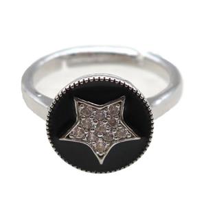 copper Ring pave zircon, enameling, platinum plated, approx 12mm, 20mm dia [FN16306]