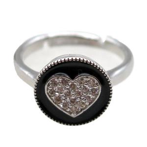 copper Ring pave zircon, enameling, adjustable, platinum plated, approx 12mm, 20mm dia [FN16307]