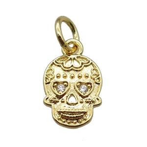 copper skull pendant paved zircon, gold plated, approx 8-10mm [FN16320]
