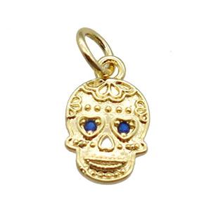 copper skull pendant paved zircon, gold plated, approx 8-10mm [FN16321]