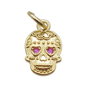 copper skull pendant paved zircon, gold plated, approx 8-10mm [FN16322]