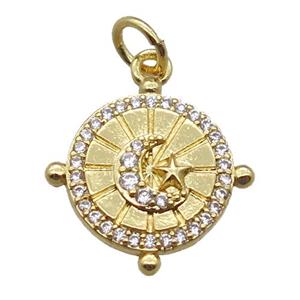 copper circle pendant paved zircon, gold plated, approx 15mm dia [FN16325]