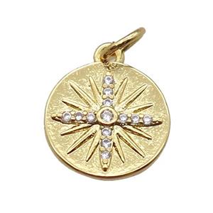 copper circle pendant paved zircon, gold plated, approx 12mm dia [FN16326]
