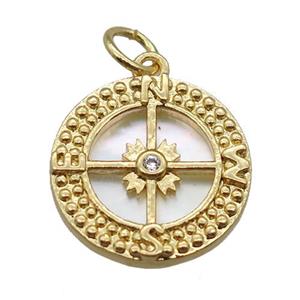 copper circle pendant paved zircon, shell backing, gold plated, approx 15mm dia [FN16334]