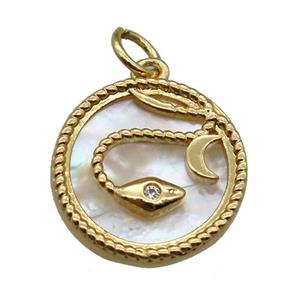 Copper Circle Pendant Pave Shell Snake Gold Plated, approx 15mm dia [FN16340]