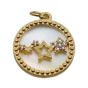 copper circle pendant paved zircon, star, shell backing, gold plated, approx 15mm dia [FN16345]