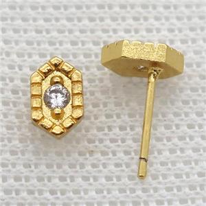 copper stud Earrings pave zircon, gold plated, approx 5x8mm [FN16349]