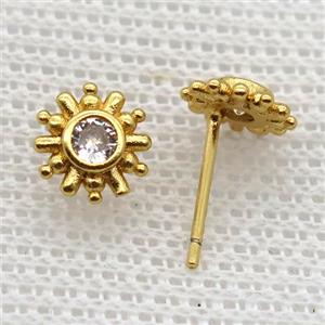 copper stud Earrings pave zircon, gold plated, approx 8mm dia [FN16351]