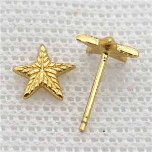 copper stud Earrings, star, gold plated, approx 8mm dia [FN16353]