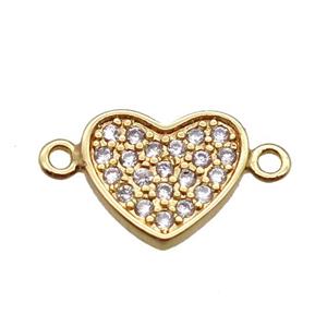 copper heart connector paved zircon, gold plated, approx 8-10mm [FN16364]