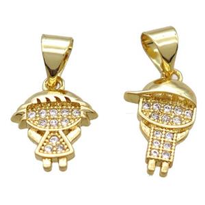 copper kid pendant paved zircon, gold plated, mix, approx 10-13mm [FN16368]