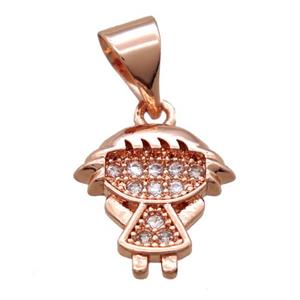 copper kid pendant paved zircon, rose gold, approx 10-13mm [FN16369]