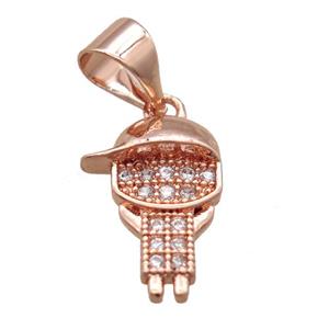 copper kid pendant paved zircon, rose gold, approx 10-13mm [FN16370]