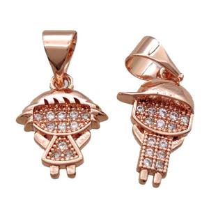 copper kid pendant paved zircon, rose gold, mixed, approx 10-13mm [FN16371]