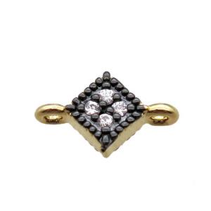 copper square connector paved zircon, gold plated, approx 7mm [FN16372]